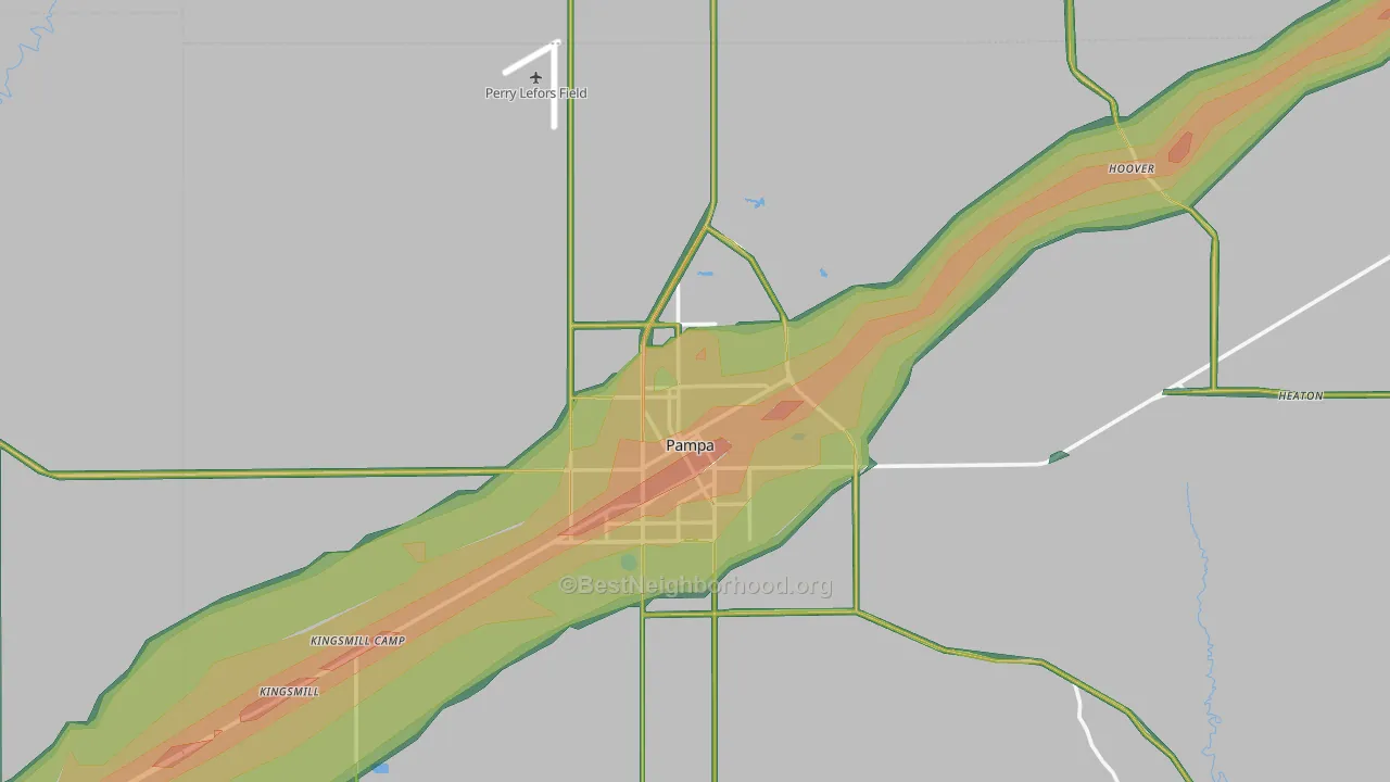 Pampa, TX Map of Noise Levels in Pampa