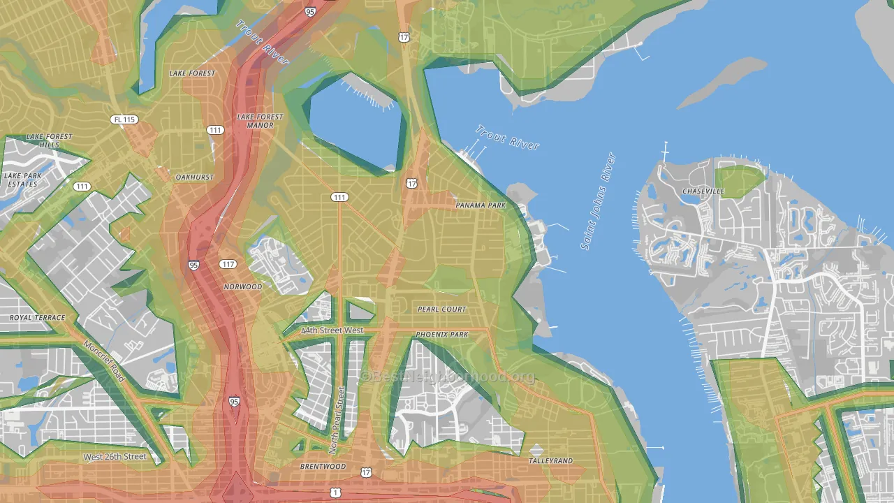 Panama Park, Jacksonville, FL Map of Noise Levels in Panama Park