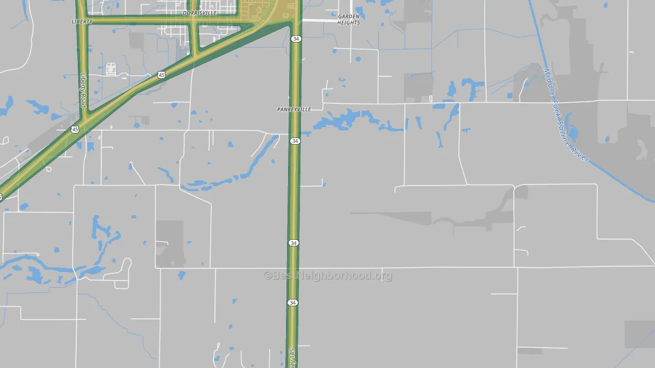 Pankeyville, IL Map of Noise Levels in Pankeyville
