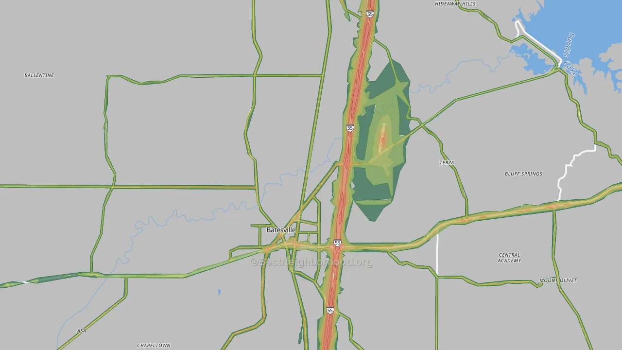 Panola County, MS Map of Noise Levels in Panola County
