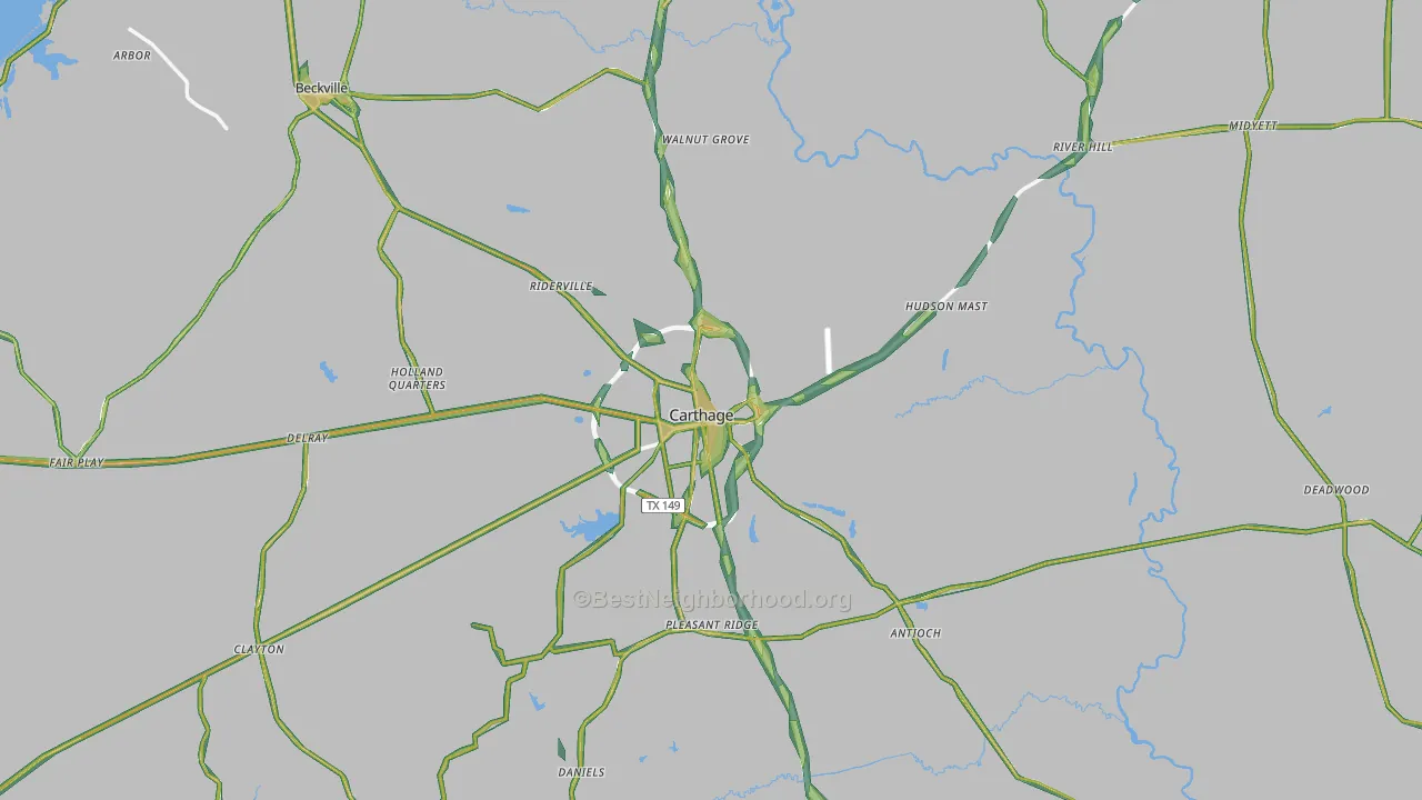 Panola County, TX Map of Noise Levels in Panola County