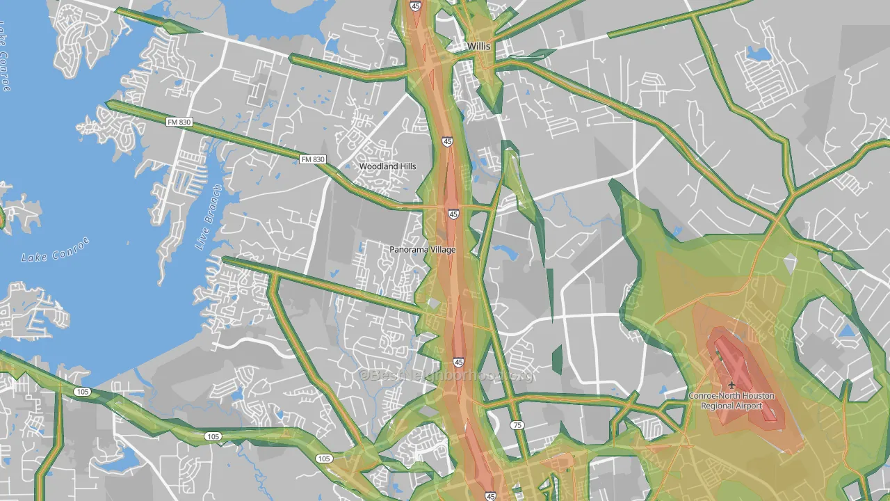 Panorama Village, TX Map of Noise Levels in Panorama Village