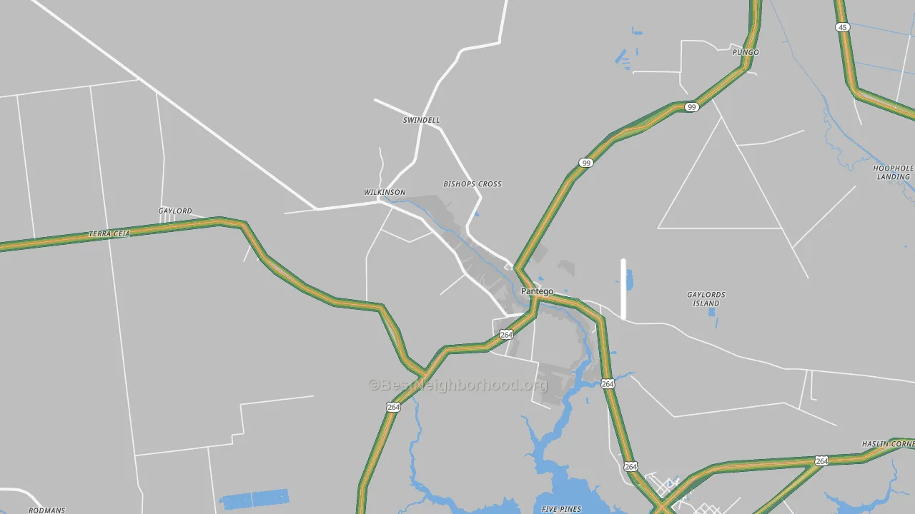 Pantego, NC Map of Noise Levels in Pantego