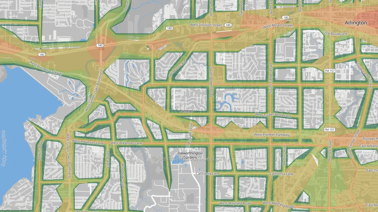 Pantego, TX Map of Noise Levels in Pantego