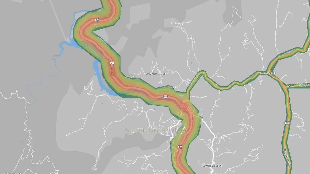 Panther Creek, NC Map of Noise Levels in Panther Creek