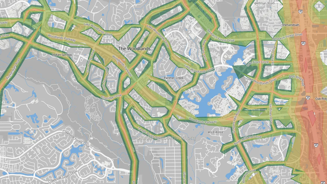 Panther Creek, The Woodlands, TX Map of Noise Levels in Panther Creek