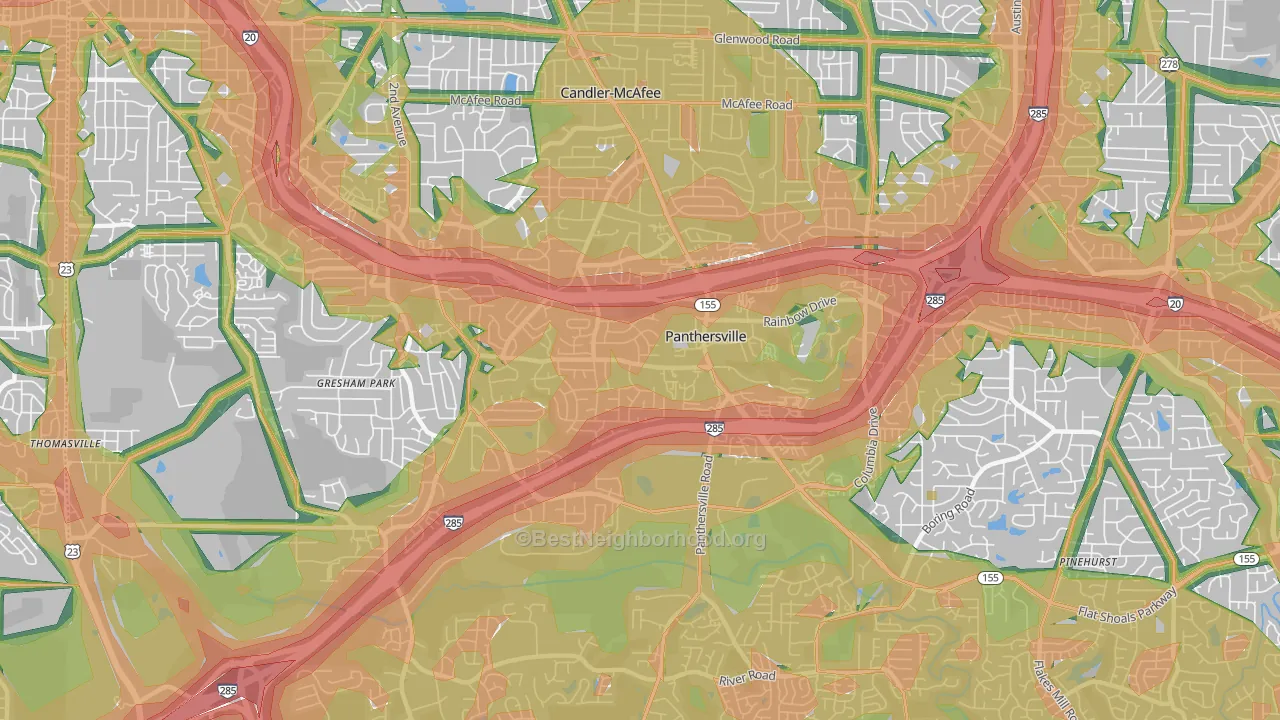 Panthersville, GA Map of Noise Levels in Panthersville