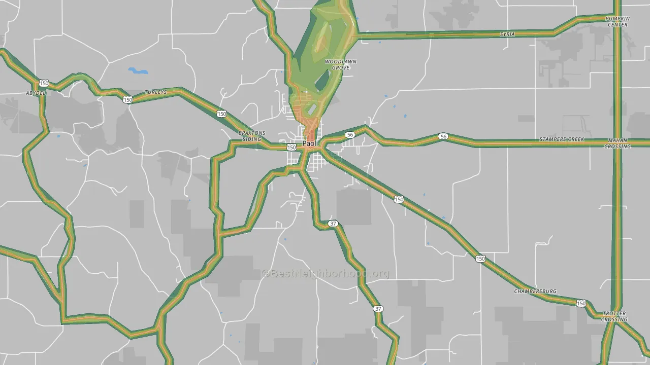 Paoli, IN Map of Noise Levels in Paoli