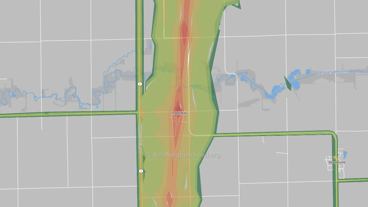 Papineau, IL Map of Noise Levels in Papineau
