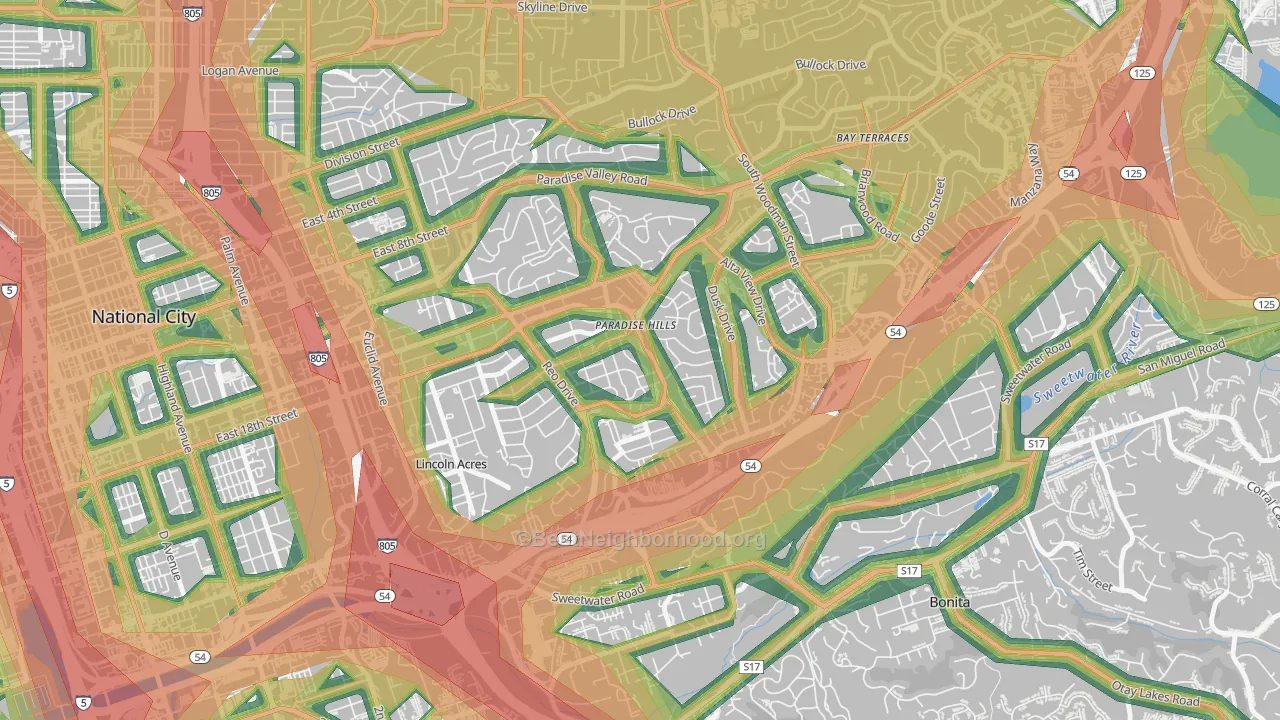 Paradise Hills, San Diego, CA Map of Noise Levels in Paradise Hills