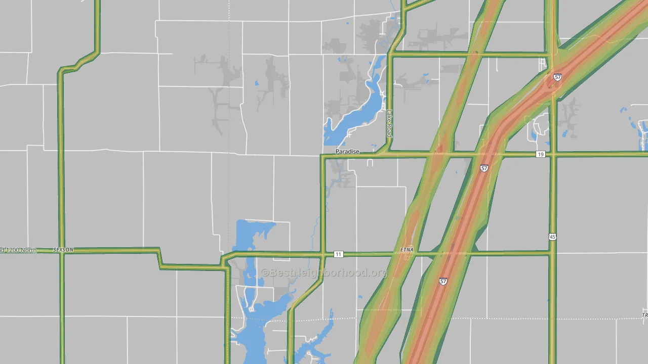 Paradise, IL Map of Noise Levels in Paradise