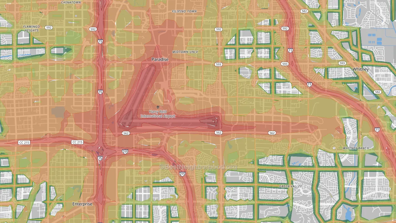 Paradise, Las Vegas, NV Map of Noise Levels in Paradise