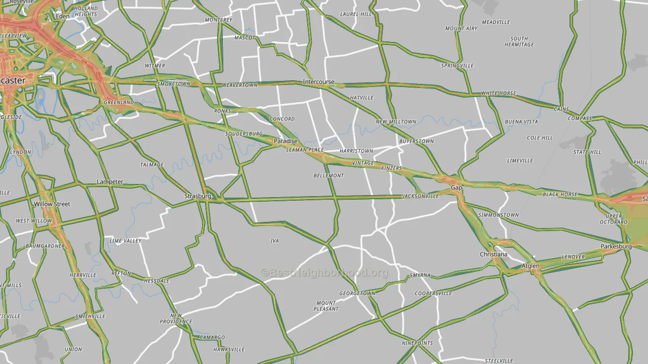 Paradise, PA Map of Noise Levels in Paradise
