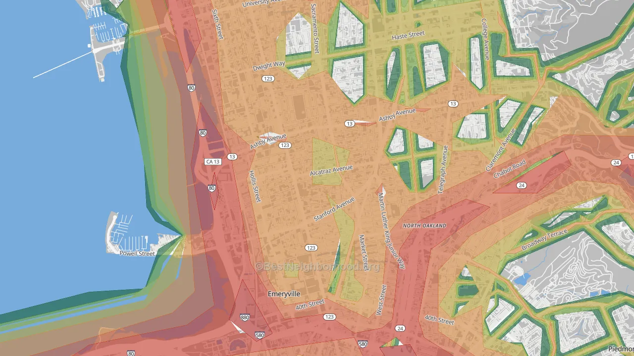 Paradise Park, Emeryville, CA Map of Noise Levels in Paradise Park