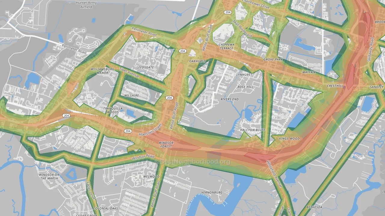 Paradise Park, Savannah, GA Map of Noise Levels in Paradise Park