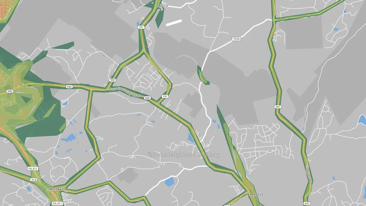 Paradise Valley, PA Map of Noise Levels in Paradise Valley