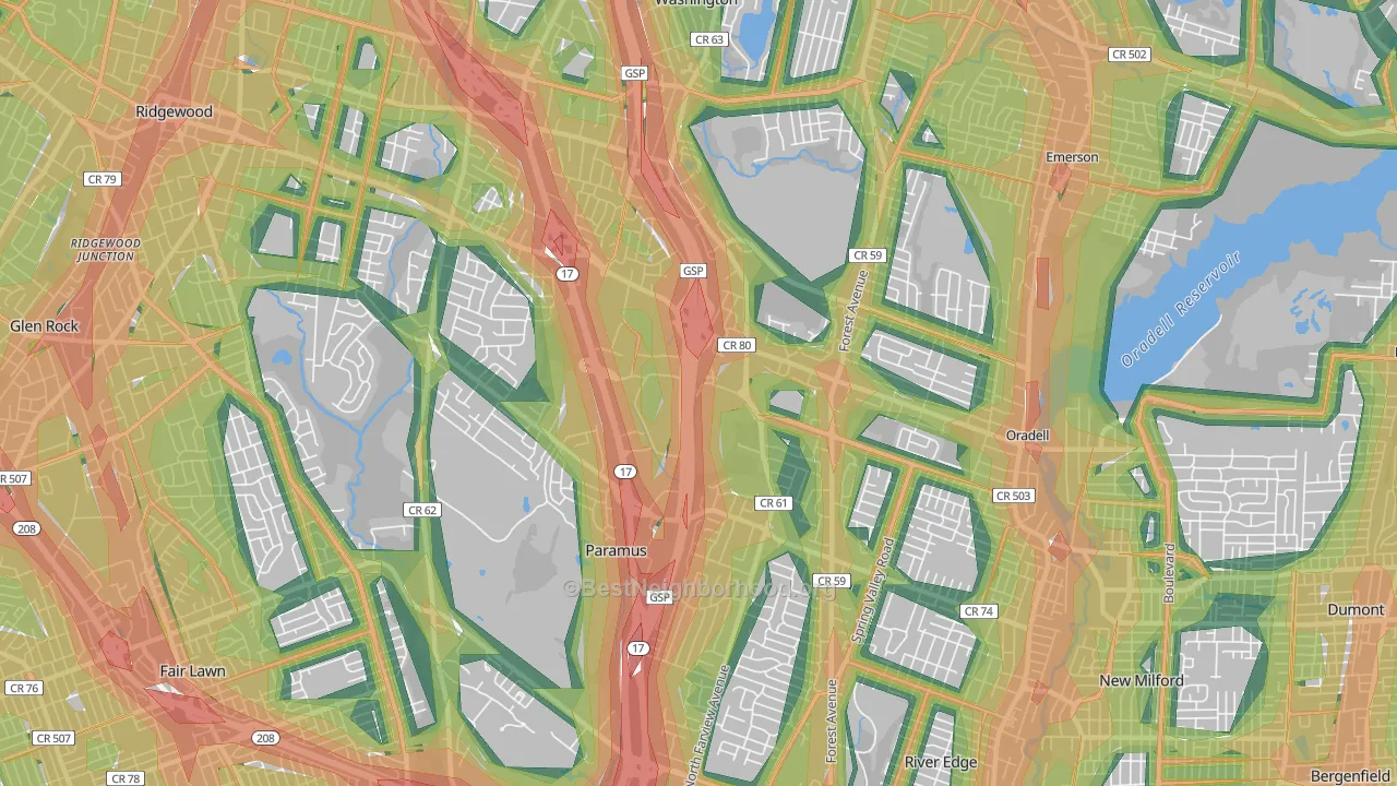 Paramus, NJ Map of Noise Levels in Paramus