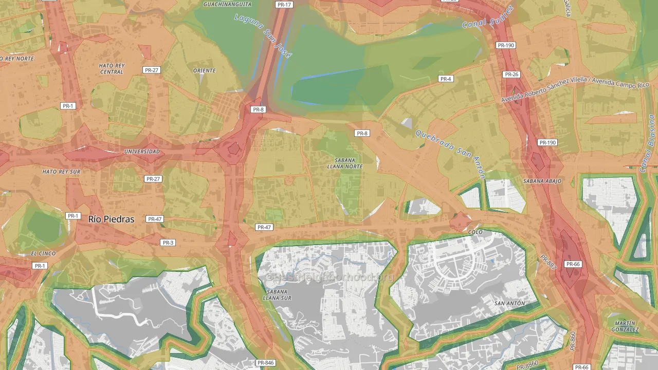 Parcelas Falu, San Juan, PR Map of Noise Levels in Parcelas Falu