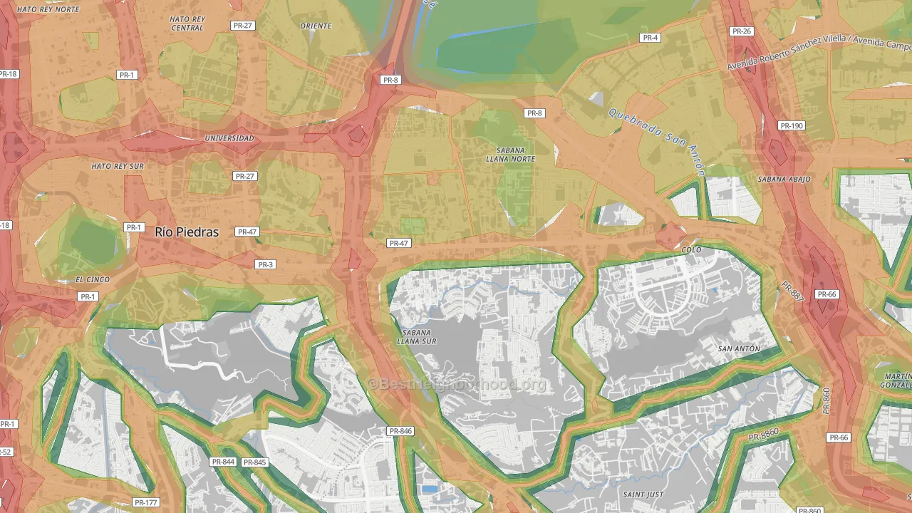Parcelas Hill Brothers, San Juan, PR Map of Noise Levels in Parcelas Hill Brothers