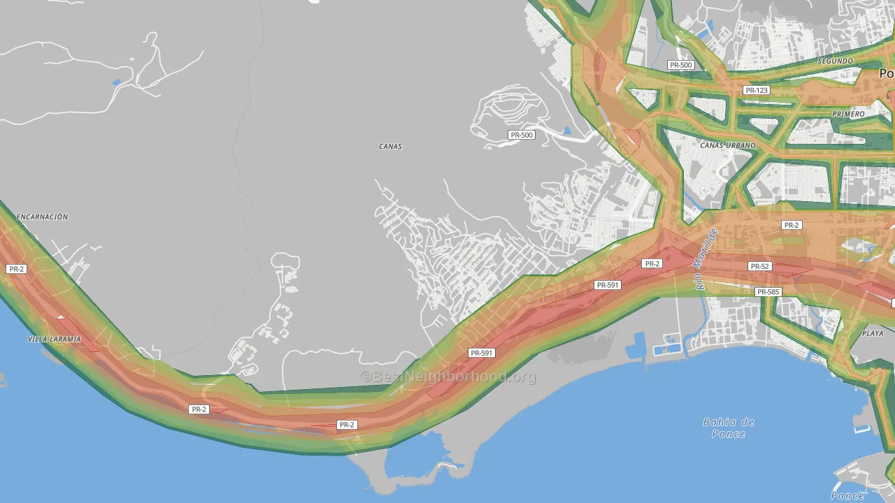 Parcelas Nueva Vida, Ponce, PR Map of Noise Levels in Parcelas Nueva Vida