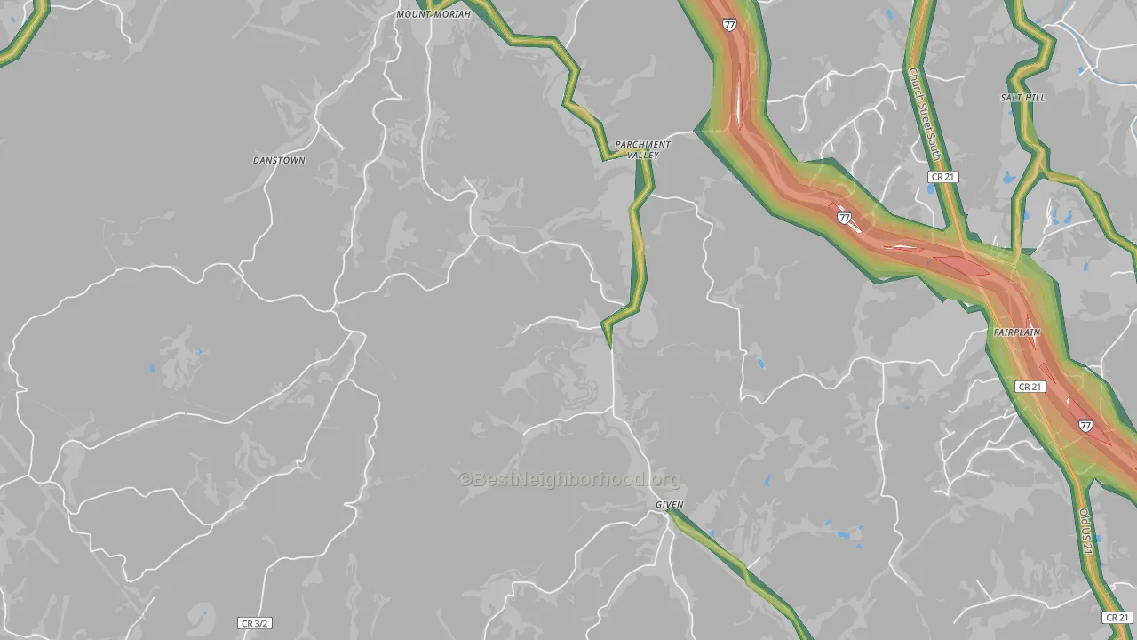 Parchment Valley, WV Map of Noise Levels in Parchment Valley