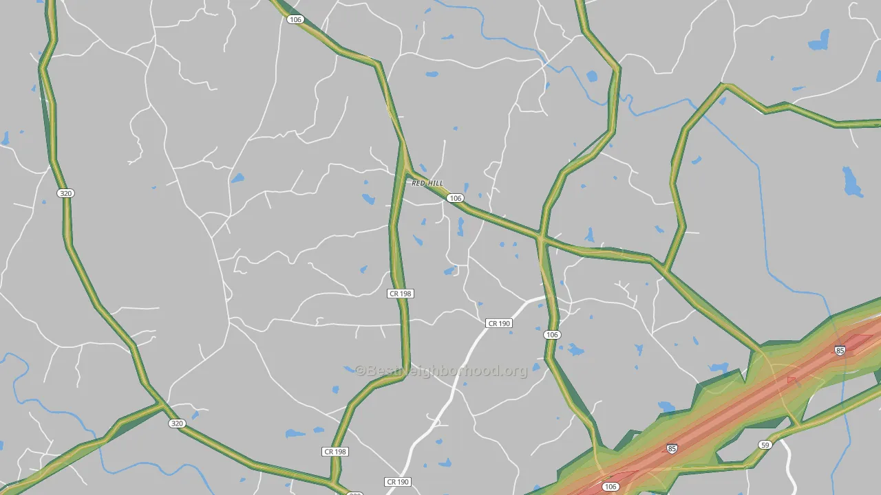 Parhams, GA Map of Noise Levels in Parhams