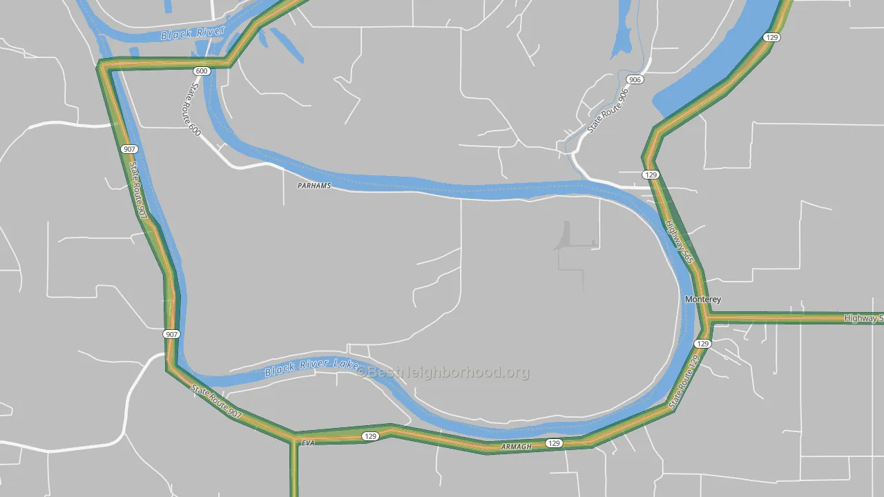Parhams, LA Map of Noise Levels in Parhams