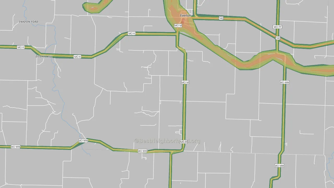 Paris Springs, MO Map of Noise Levels in Paris Springs