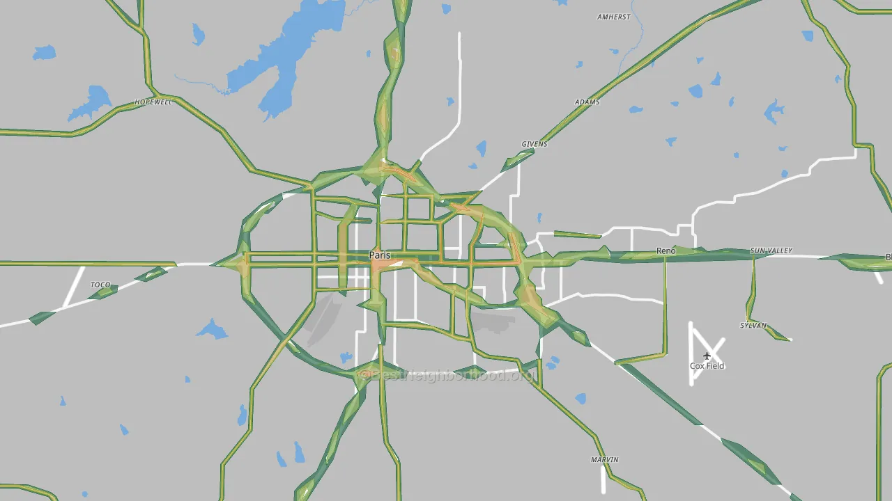 Paris, TX Map of Noise Levels in Paris