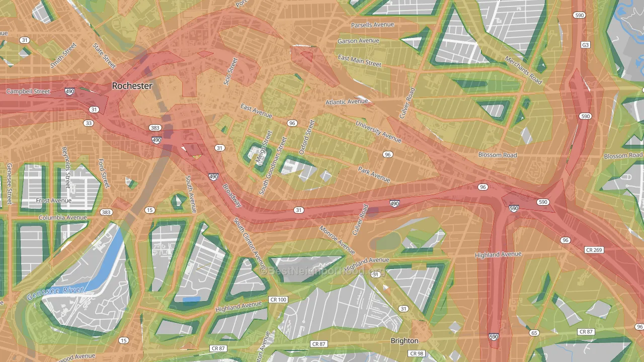 Park Avenue, Rochester, NY Map of Noise Levels in Park Avenue