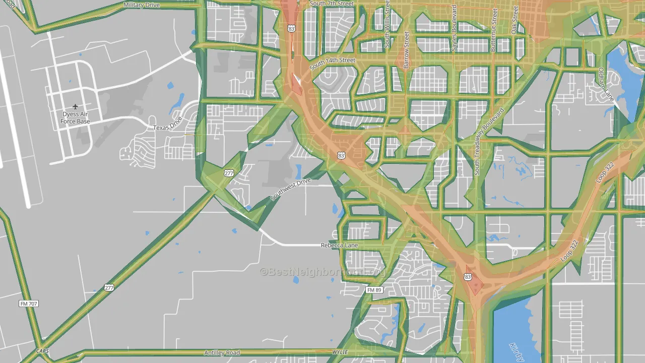 Park Central Area, Abilene, TX Map of Noise Levels in Park Central Area