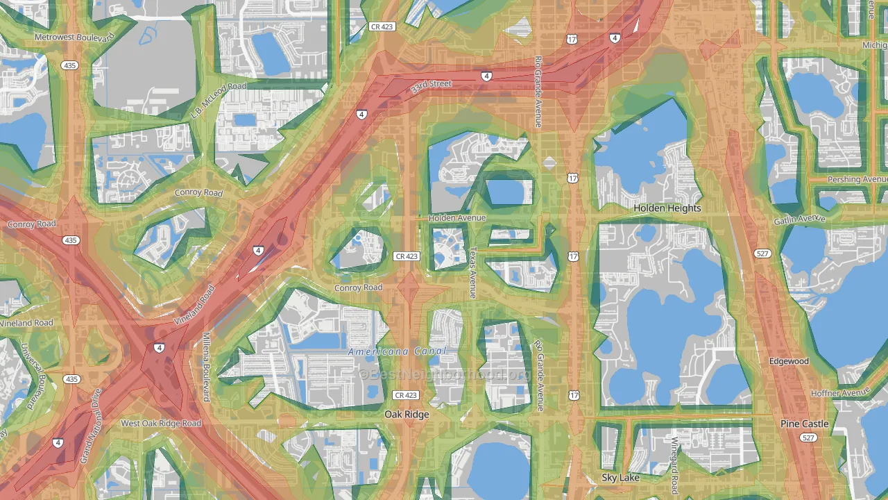 Park Central, Orlando, FL Map of Noise Levels in Park Central