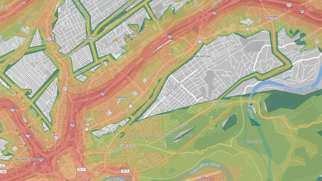Park City, Knoxville, TN Map of Noise Levels in Park City