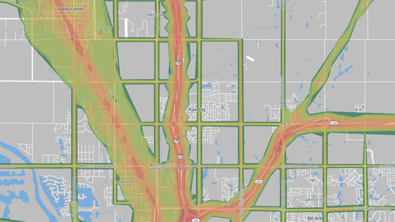 Park City, KS Map of Noise Levels in Park City
