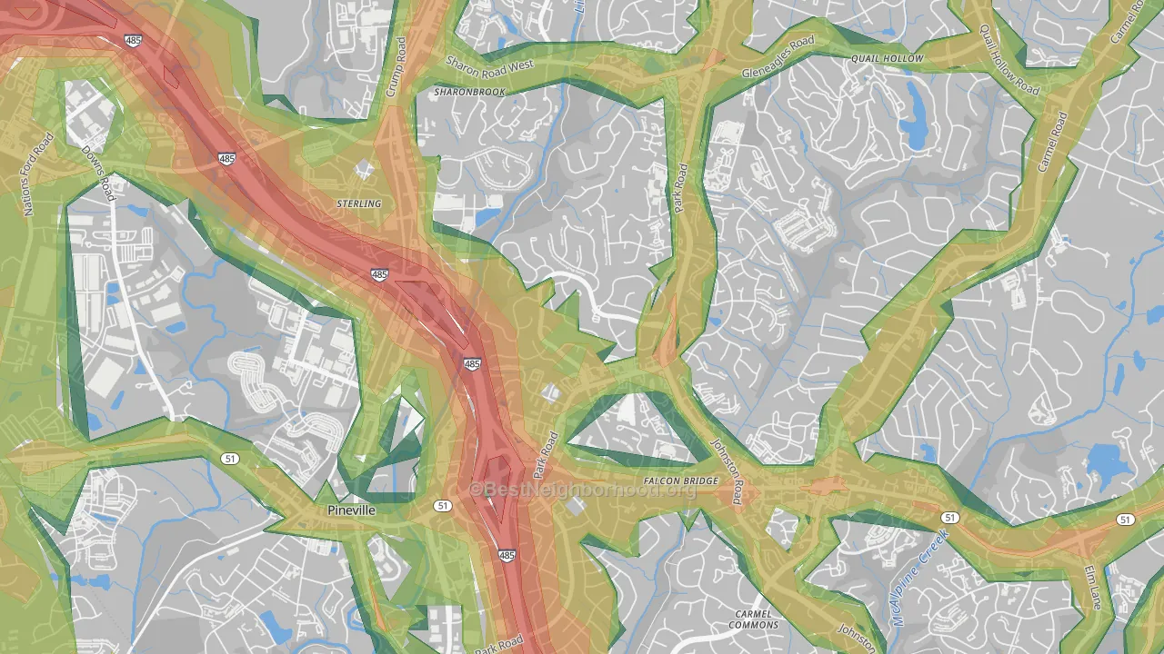 Park Crossing, Charlotte, NC Map of Noise Levels in Park Crossing