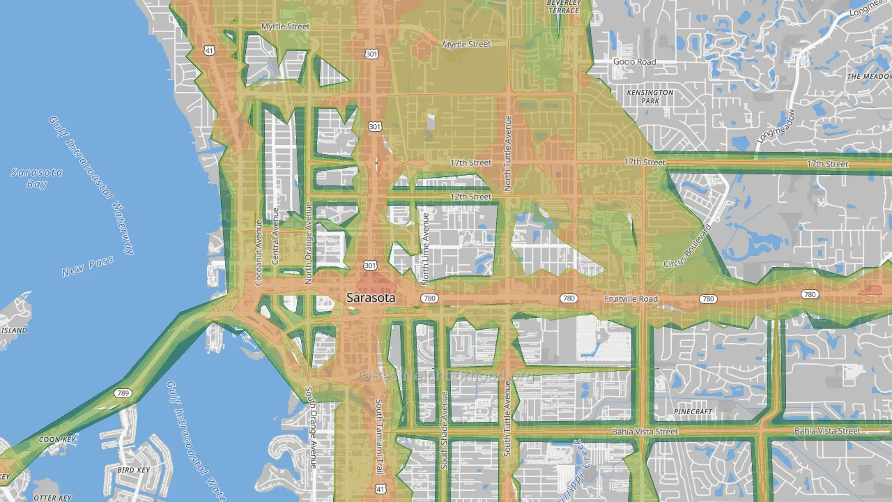 Park East, Sarasota, FL Map of Noise Levels in Park East