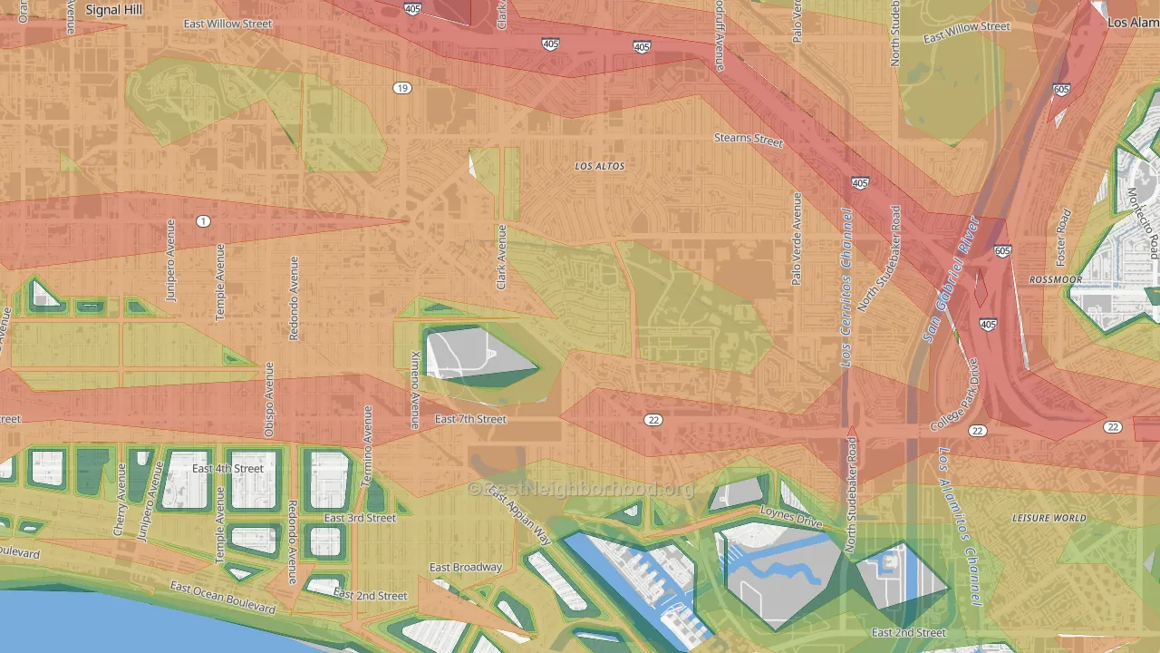 Park Estates, Long Beach, CA Map of Noise Levels in Park Estates