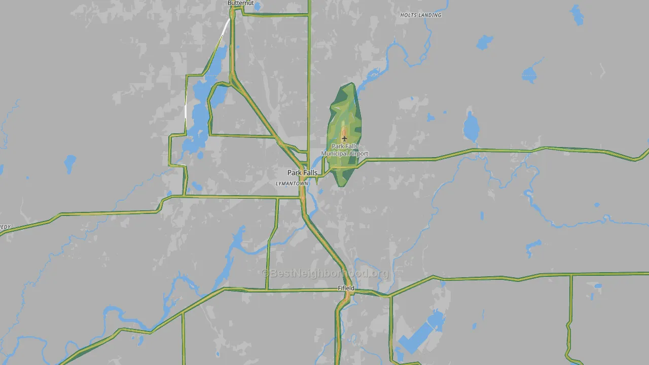 Park Falls, WI Map of Noise Levels in Park Falls