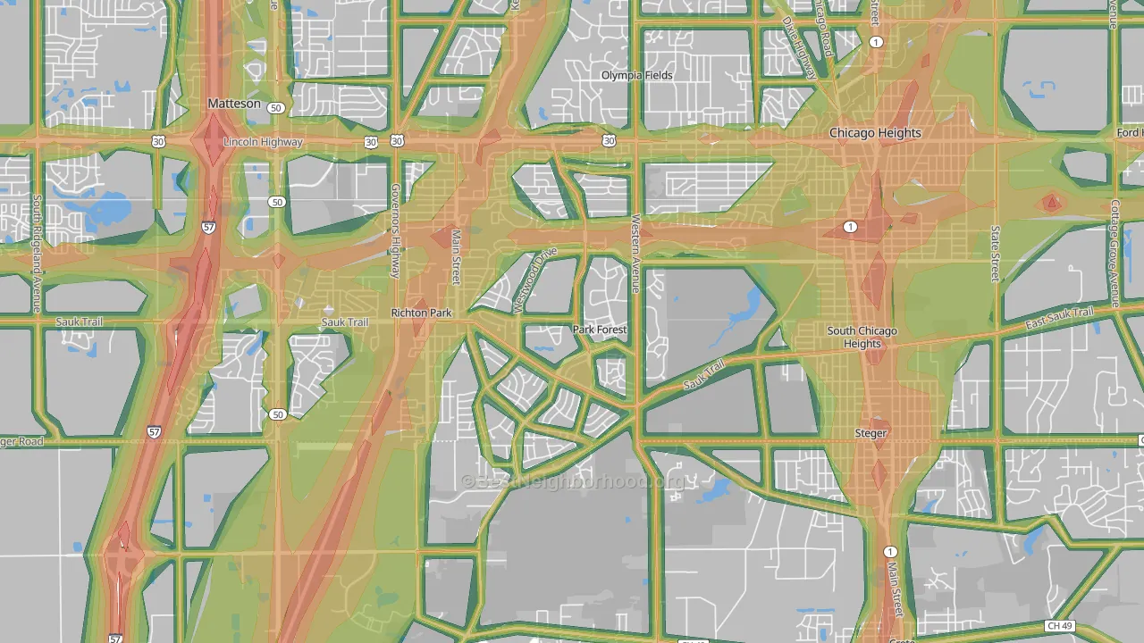 Park Forest, IL Map of Noise Levels in Park Forest
