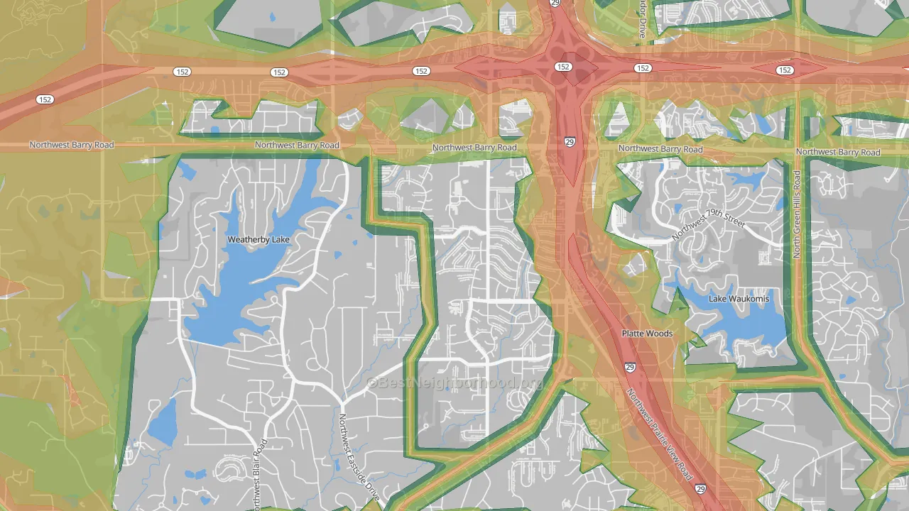 Park Forest, Kansas City, MO Map of Noise Levels in Park Forest
