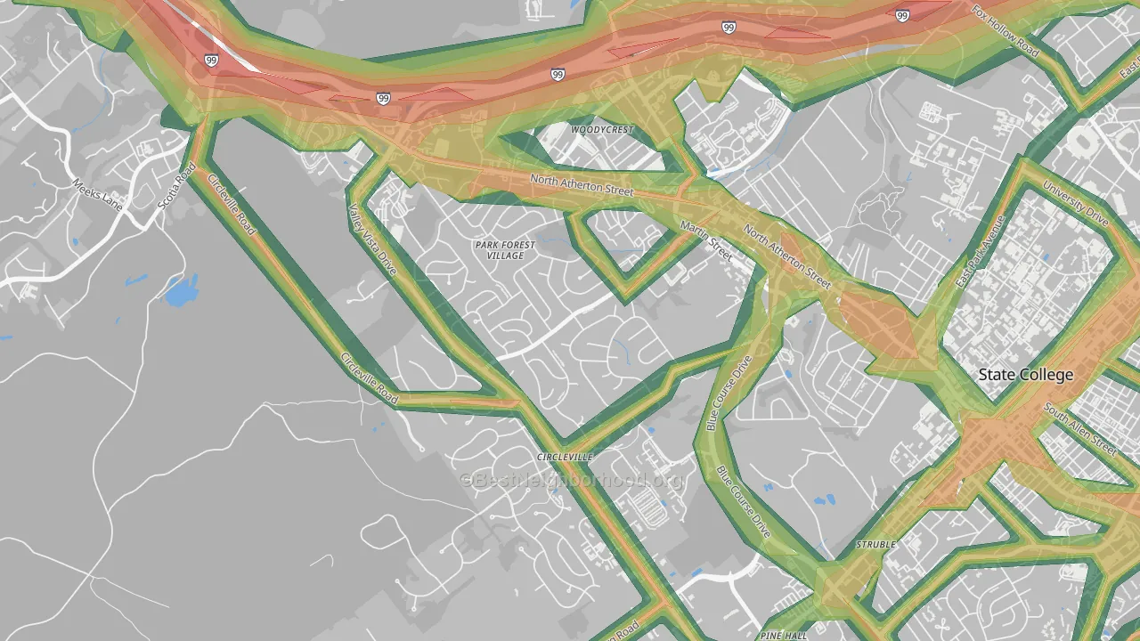 Park Forest Village, PA Map of Noise Levels in Park Forest Village
