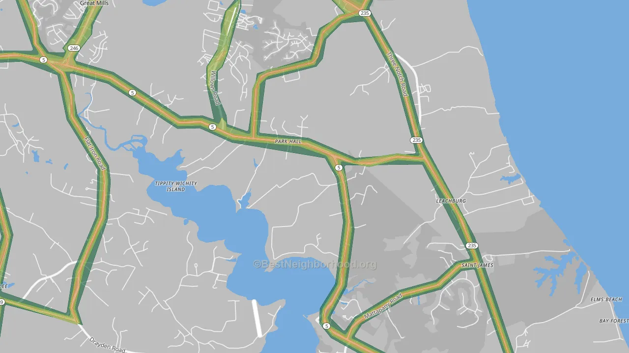 Park Hall, MD Map of Noise Levels in Park Hall