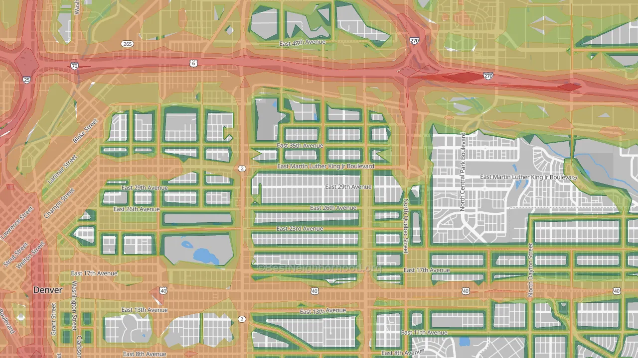 Park Hill, Denver, CO Map of Noise Levels in Park Hill