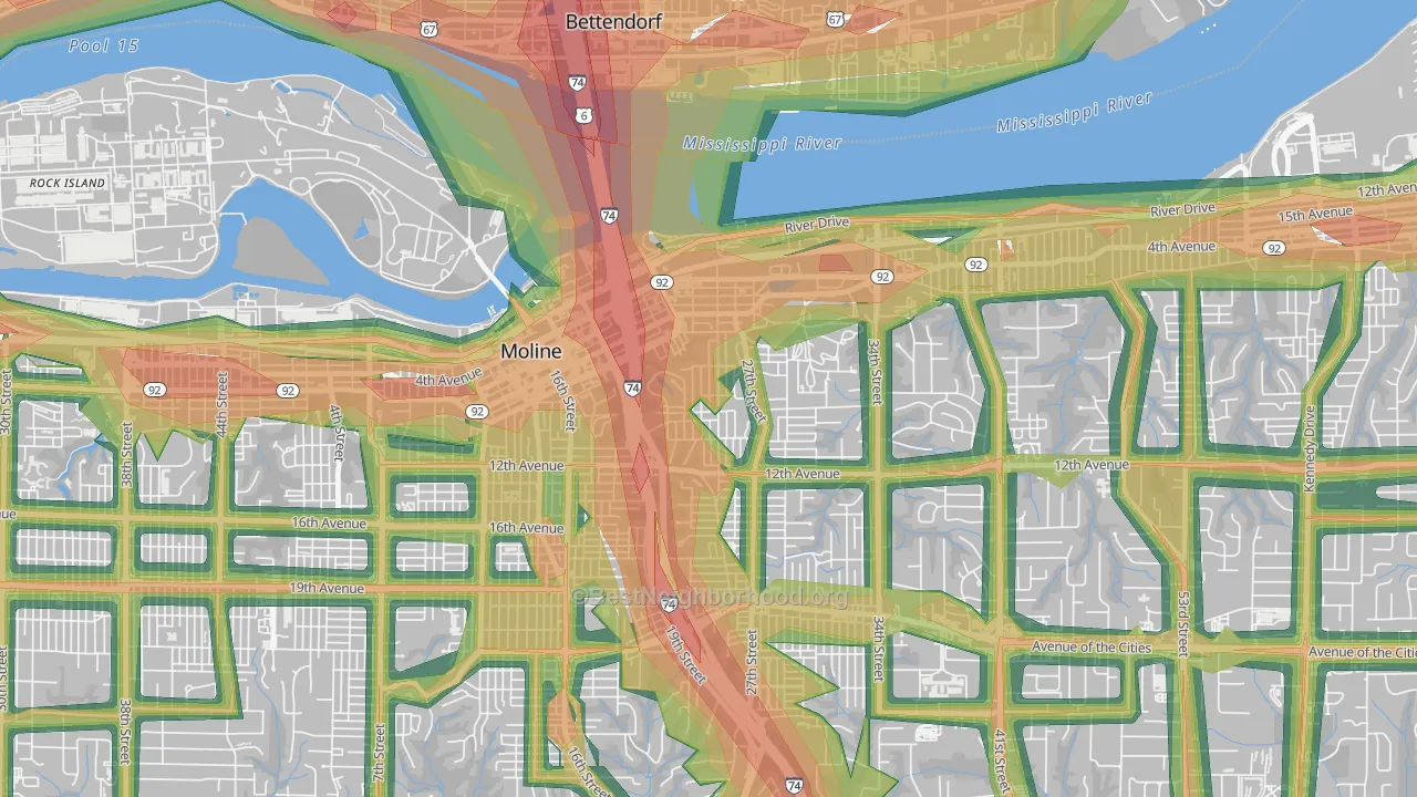 Park Hill, Moline, IL Map of Noise Levels in Park Hill