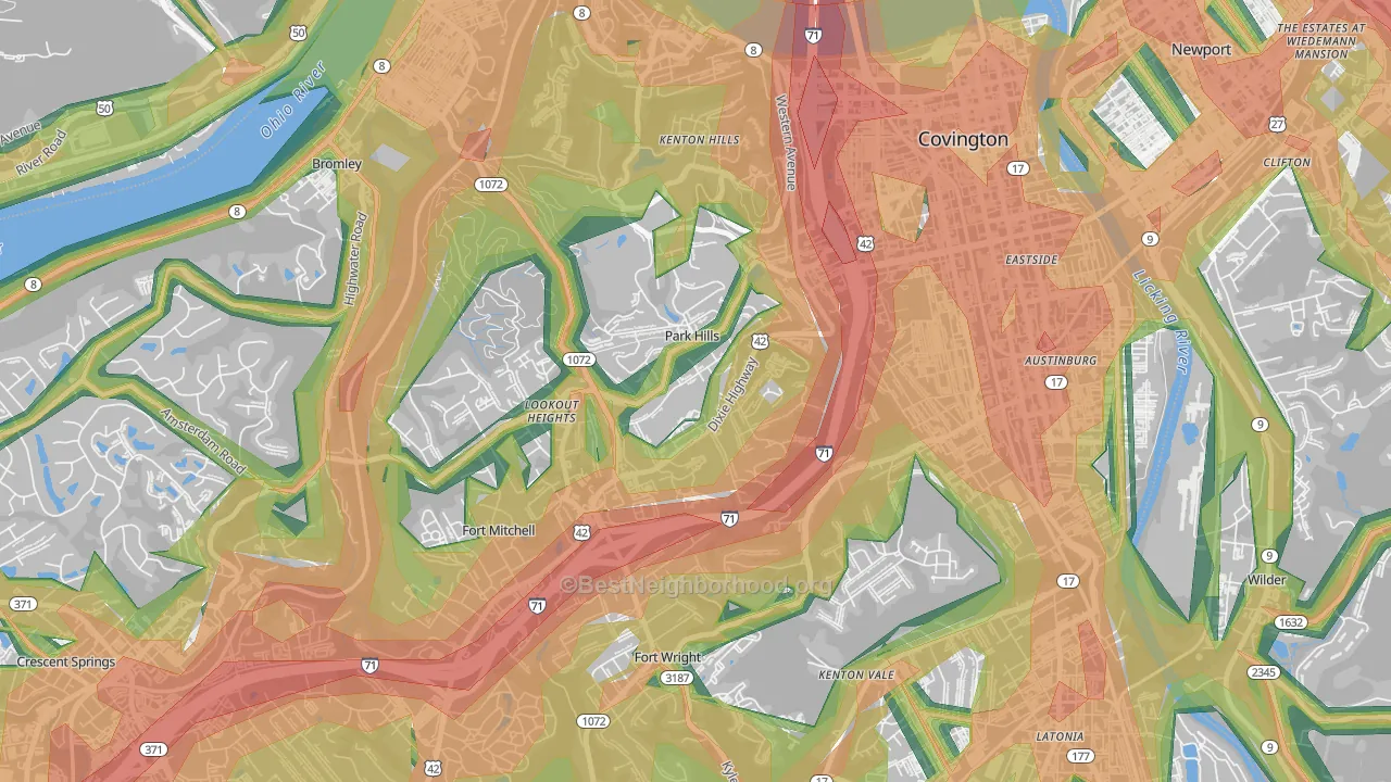 Park Hills, KY Map of Noise Levels in Park Hills