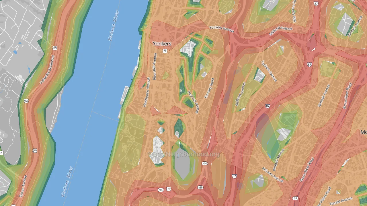 Park Hills, Yonkers, NY Map of Noise Levels in Park Hills