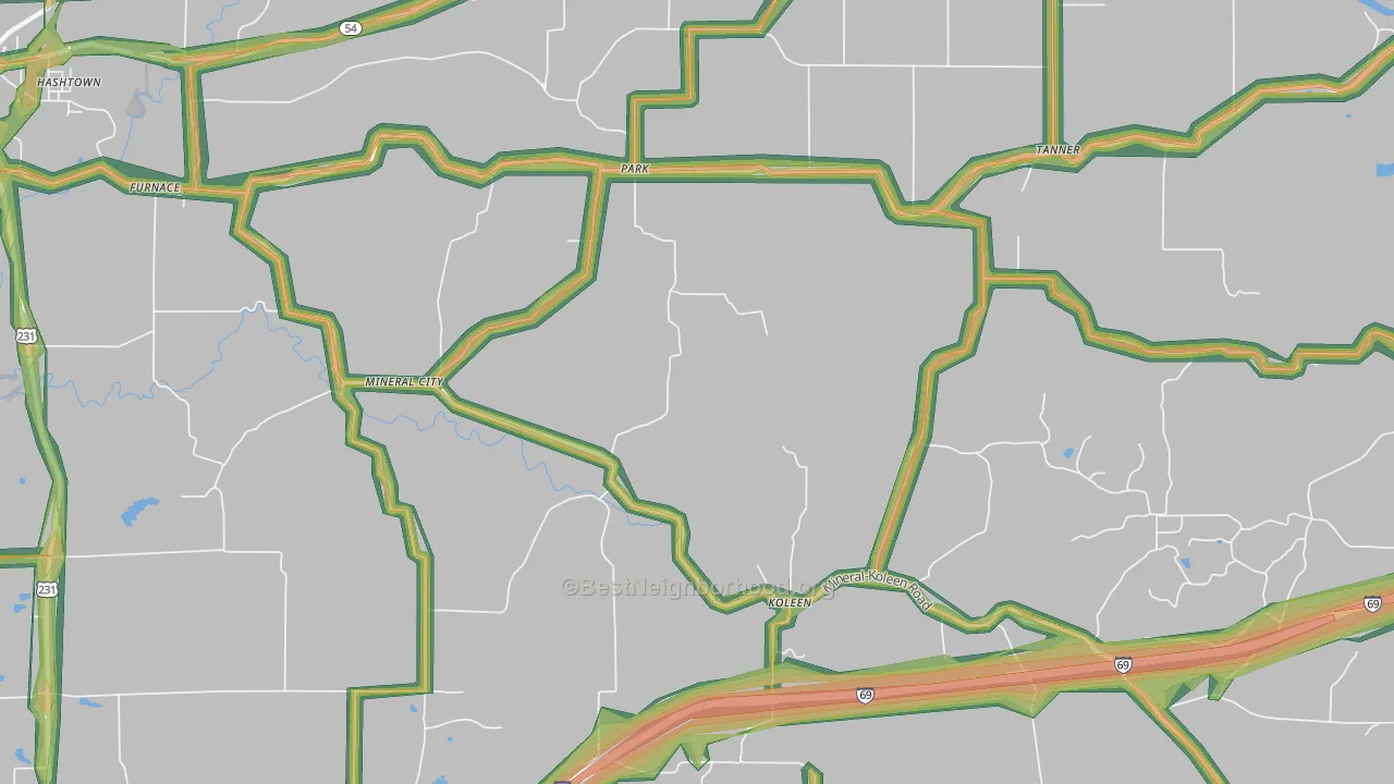 Park, IN Map of Noise Levels in Park