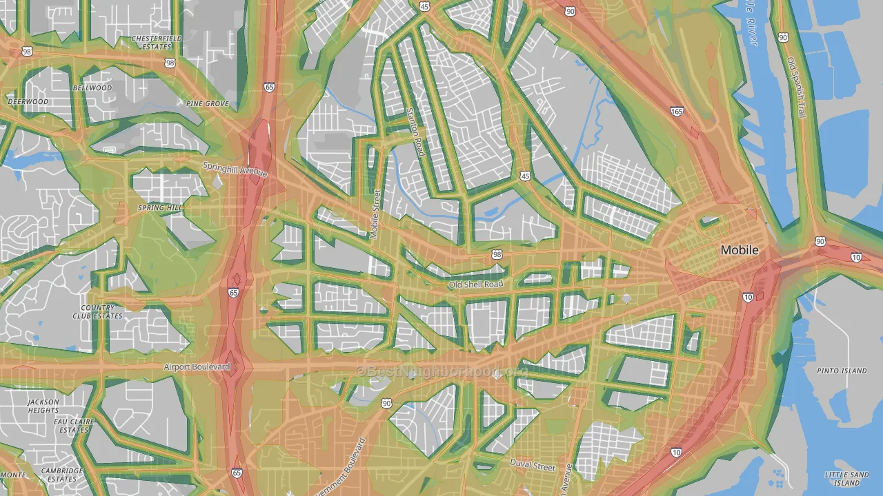 Park Place, Mobile, AL Map of Noise Levels in Park Place