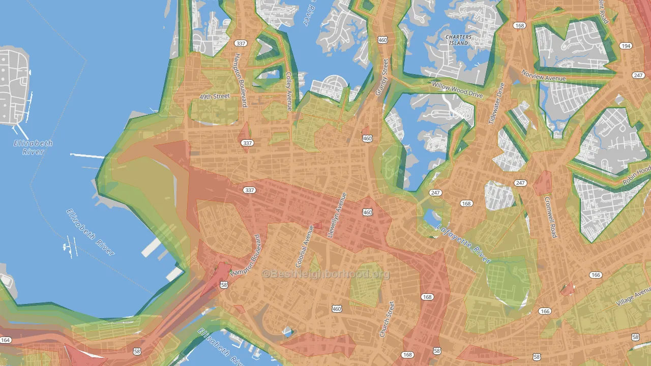 Park Place, Norfolk, VA Map of Noise Levels in Park Place