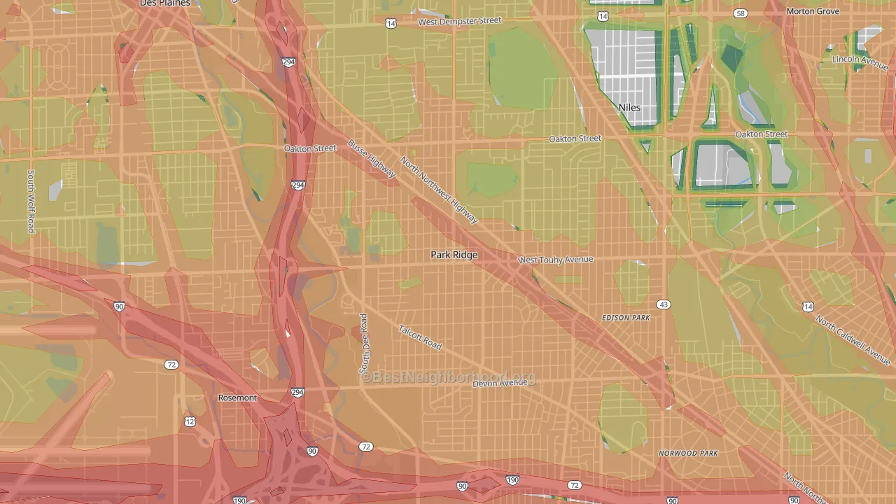 Park Ridge, IL Map of Noise Levels in Park Ridge
